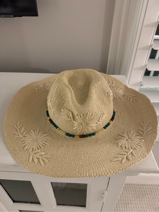 Hat Attack women’s western raffia beach hat with beading and embroidery *new*